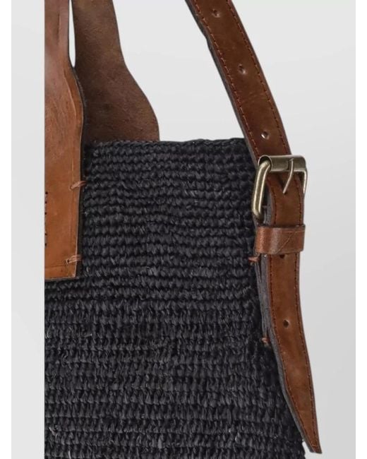 IBELIV Blue Shoulder Bag Natural Raffia Buckle Detail
