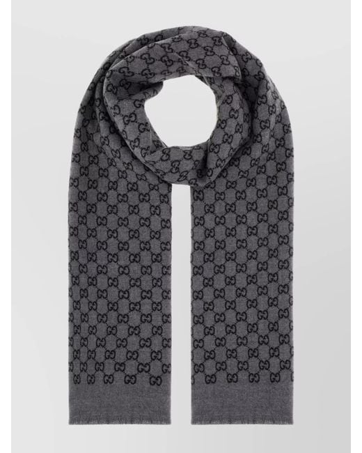 Gucci Black Wool Logo-Jacquard Scarf for men