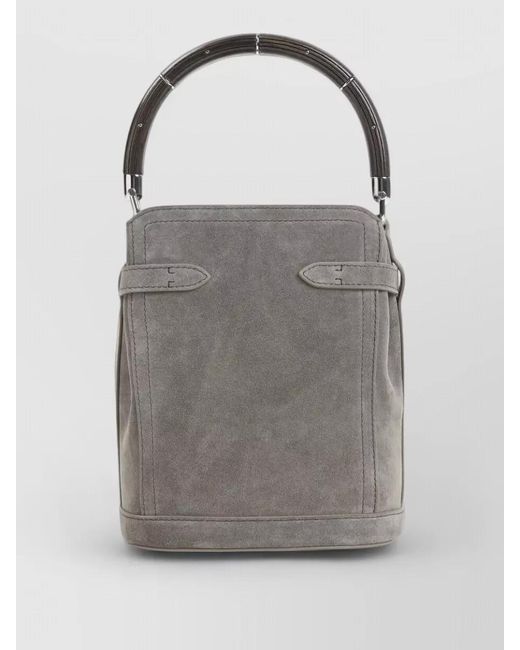 Ralph Lauren Gray Suede Bucket Bag Wood Handle