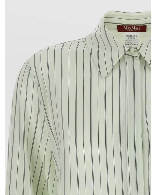 Max Mara Green Striped Long Sleeve Shirt Point Collar