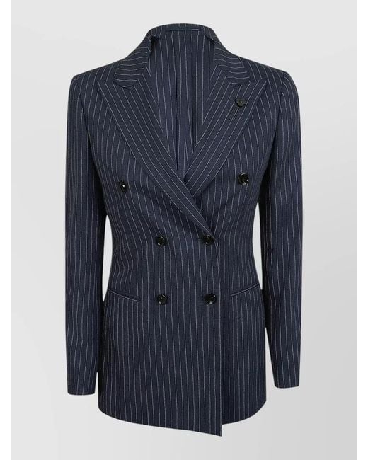 Lardini Blue Jacket Structured Shoulders Pinstripe Lapels Buttons