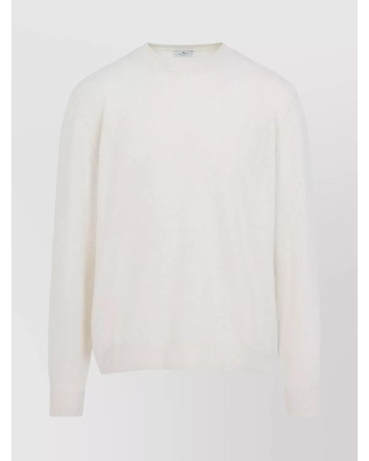 Etro White Cashmere Ribbed Crewneck Jumper for men