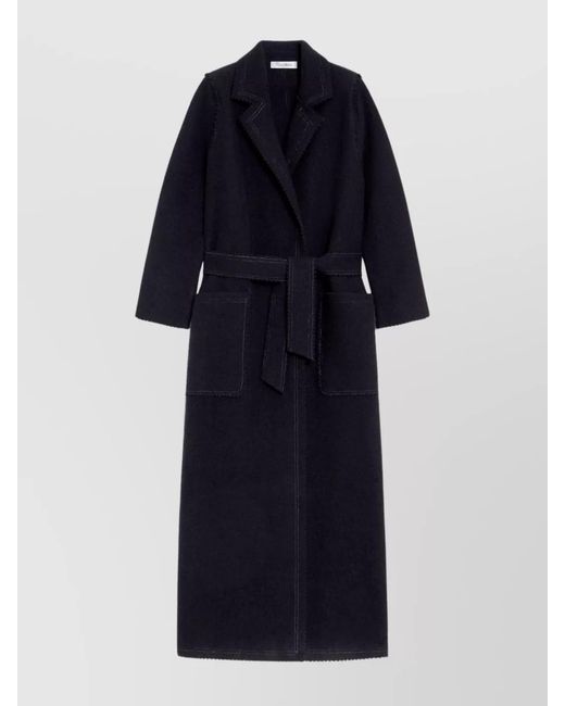 Max Mara Blue Cashmere Wool Felted-Knit Oversized Belted Coat