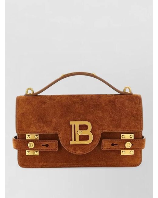 Balmain Brown B Buzz 24 Suede Crossbody Bag