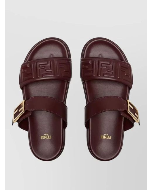 Fendi Brown Leather Double-Strap Flat Sandals