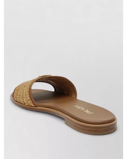 Prada White Woven Texture Flat Sole Open Toe Slides