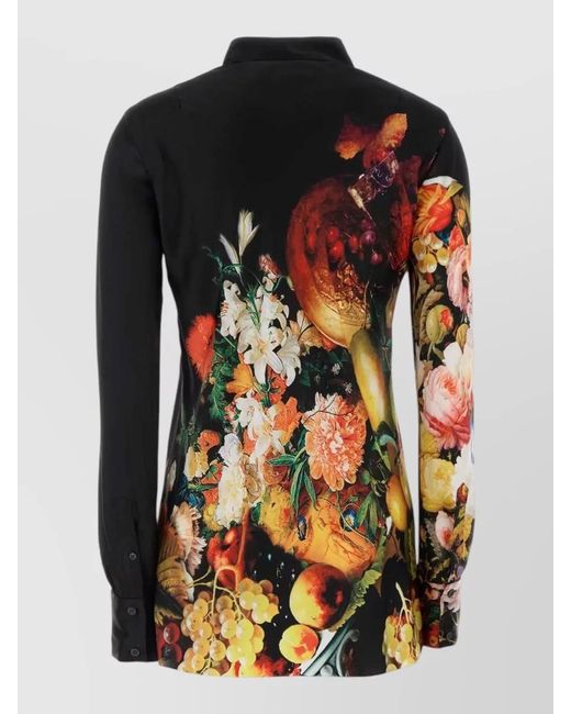 Dries Van Noten Black Silk Printed Satin Shirt