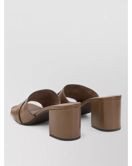 Tory Burch Brown Block Heel Mules Open Toe Buckle