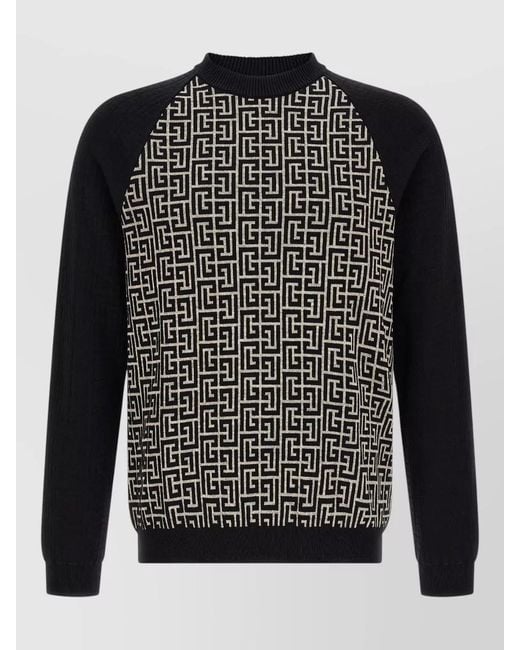 Balmain Black Pb Monogram Knit Crew Neck Sweater for men