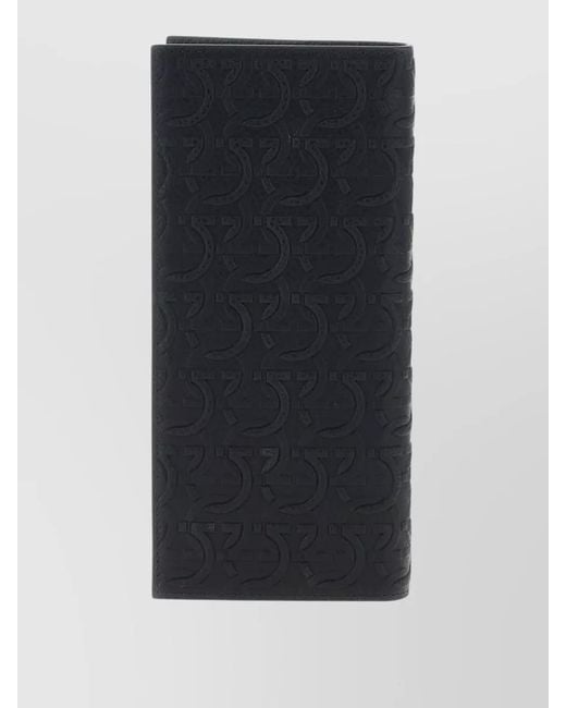 Ferragamo Blue Gancini Leather Wallet Embossed Pattern Design for men