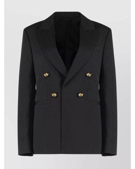 Bottega Veneta Black Double-Breasted Wool Blazer With Embellished Buttons