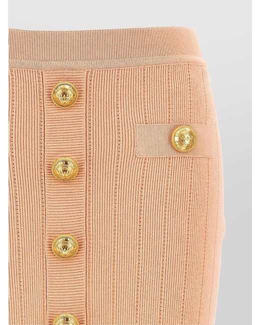 Balmain Natural Ribbed High-Waisted Mini Skirt With Button
