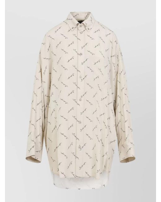 Balenciaga Natural Viscose Oversized Logo-Print Shirt