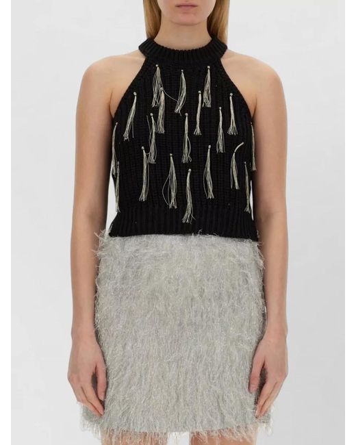 Alysi Multicolor Halterneck Ribbed Top Tassel Trim