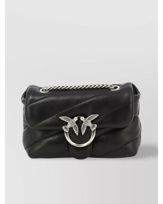 Pinko Black Love Bag Baby Leather Quilted Crossbody Bag