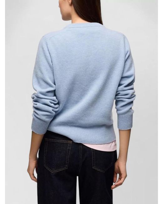 Ganni Blue Floral Crew Neck Top Long Sleeves