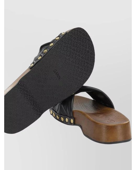 Ganni Gray Tia Fairy Studded Wooden Sole Slides