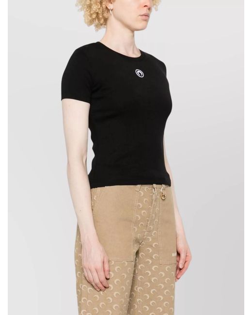 MARINE SERRE Black Cotton Slim-Fit Logo-Embroidered T-Shirt