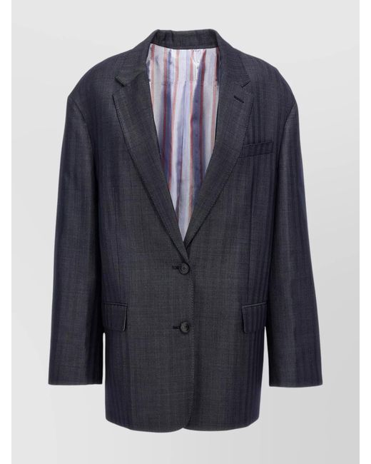 Etro Blue Wool Oversized Single-Breasted Blazer