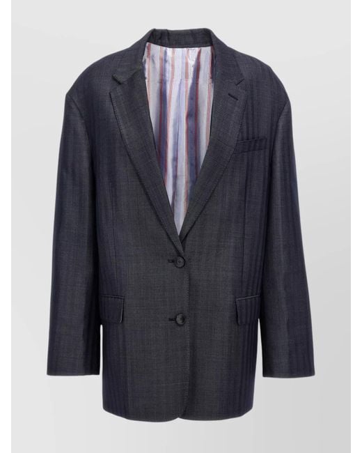Etro Blue Wool Oversized Single-Breasted Blazer