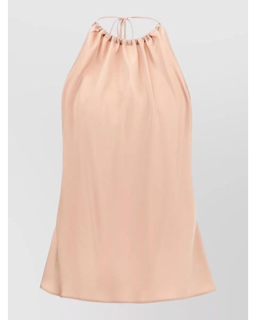 Pinko Pink Satin Gathered Halterneck Sleeveless Blouse