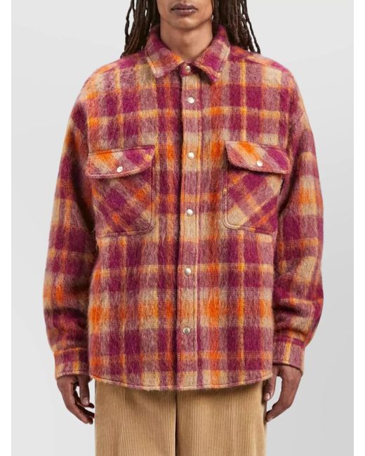 Palm Angels Red Checked Wool Overshirt for men