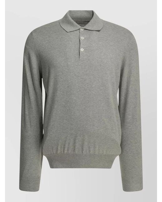 Brunello Cucinelli Gray Polo Shirt Button Placket Ribbed Cuffs Hem for men