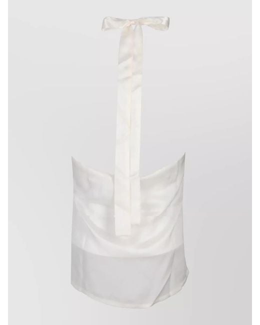 LA ROSE White Silk Tank Top Fitted Halter Neckline