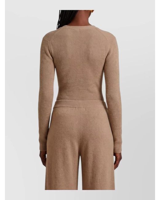 Max Mara Brown Ribbed Cashmere V-Neck Long-Sleeve Bodysuit