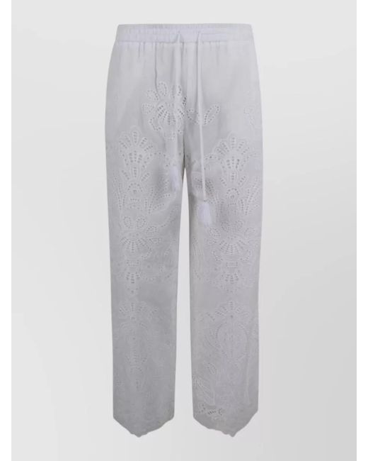 ERMANNO FIRENZE Gray Wide Leg Sheer Cotton Trousers Tassels