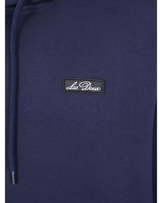 Les Deux Blue Hooded Sweatshirt Patch Detail Kangaroo Pocket for men