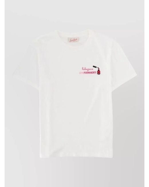 Mc2 Saint Barth White Emilie Crew Neck Embroidered Regular Fit T-Shirt