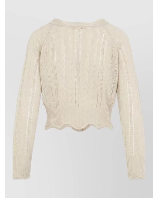 Ermanno Scervino Natural Cropped Lace Knit Raglan Cardigan Top