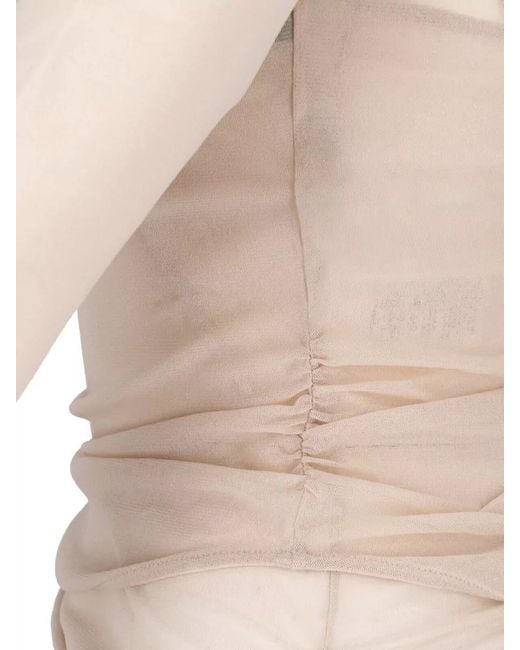 Lemaire Natural Sheer Ruched High Neck Long Sleeve Top