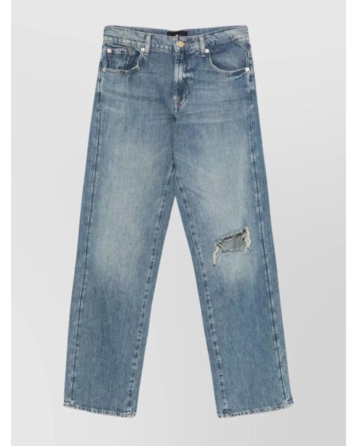 7 For All Mankind Blue Tess Trouser Kansas Distressed Faded Five-Pocket