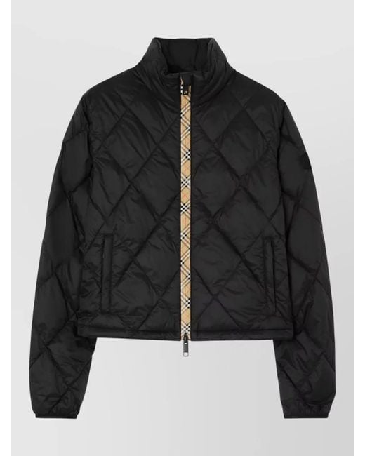 Burberry Black Cropped Quilted Jacket High Collar Pockets