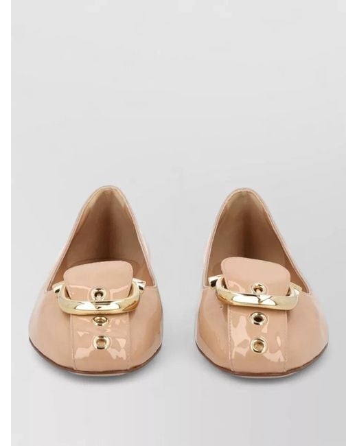Ferragamo Natural Loafers Patent Finish Tone Buckle