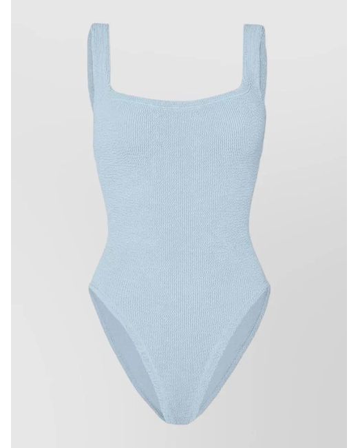 Hunza G Blue Square Neck One Piece High Leg Swimsuit