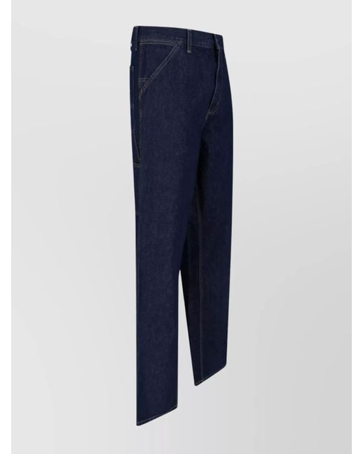 Carhartt Blue Straight Stitched Trousers With Pockets Detail for men