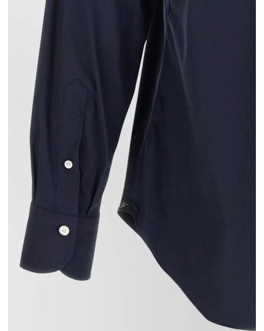 Finamore 1925 Blue Napoli Button Down Collar Long Sleeve Shirt for men