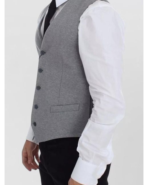 Dolce & Gabbana Gray Cotton Stretch V-Neck Dress Waistcoat for men
