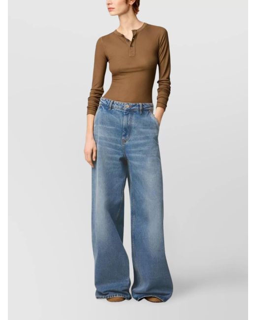 AMI Blue Denim Wide-Leg Jeans