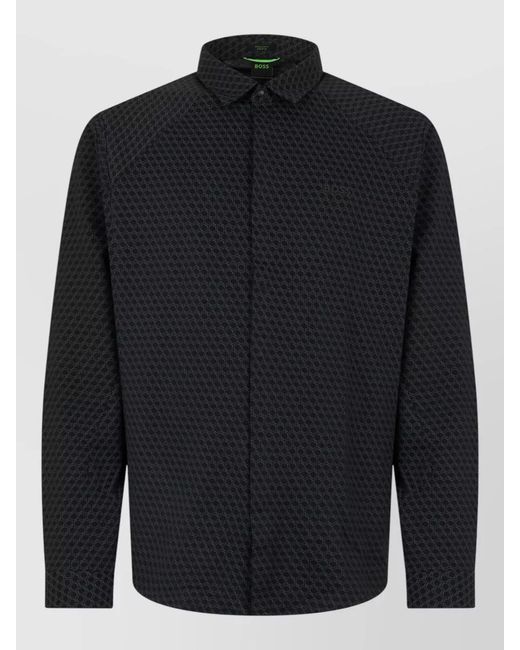 Boss Blue Textured Cotton Shirt Long Sleeves for men