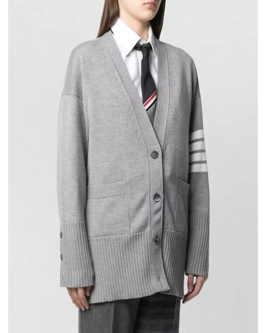 Thom Browne Gray Relaxed V Neck Cardigan Fine Merino Wool