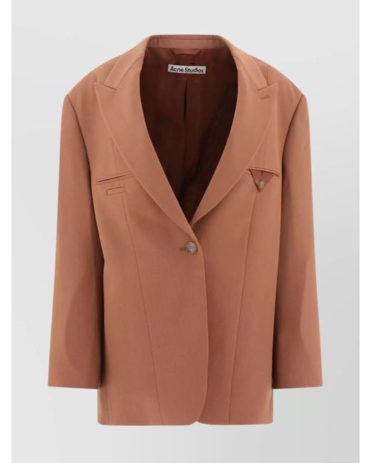 Acne Brown Tailored Blazer With Front Pocket And Lapels