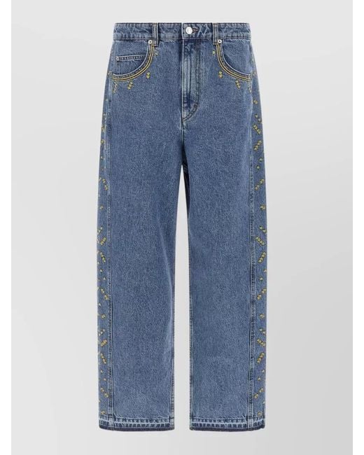 Isabel Marant Blue Embroidered Barrel-Leg Denim Jeans for men