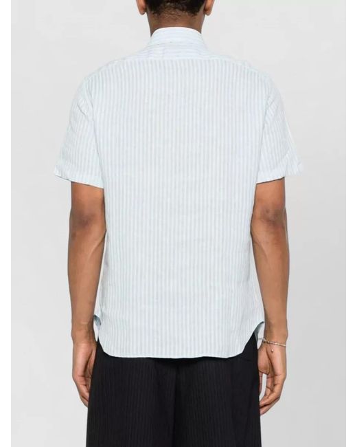 120% Lino White Striped Linen Shirt for men