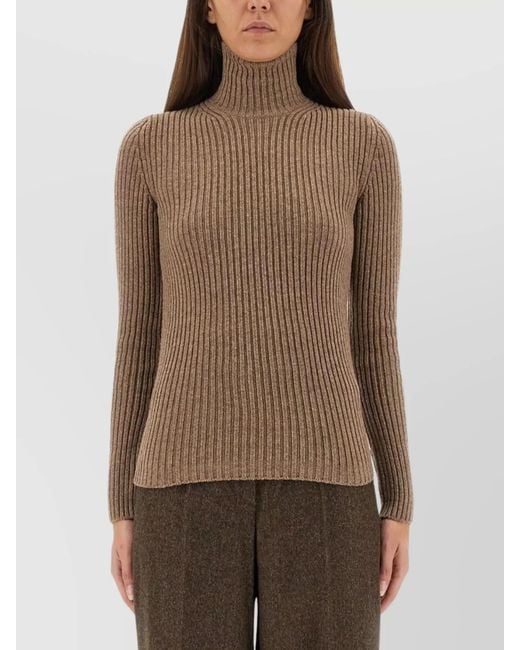 Max Mara Brown Cashmere Ribbed Slim-Fit Turtleneck Sweater