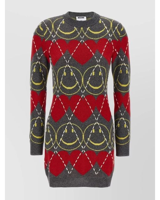 Moschino Red Cashmere-Blend Knee-Length Dress