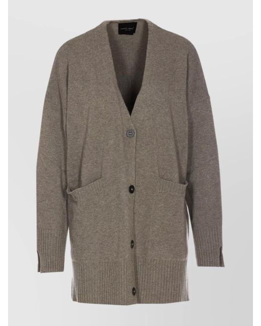 Roberto Collina Gray Knitwear Cardigan With Front Pockets And V-Neckline